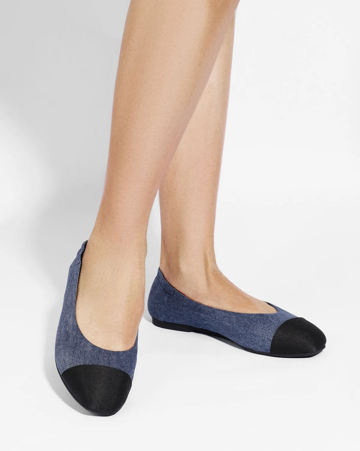 Enfiis Blue Twill Denim Square Toe Ballet Flats sold by rihoas