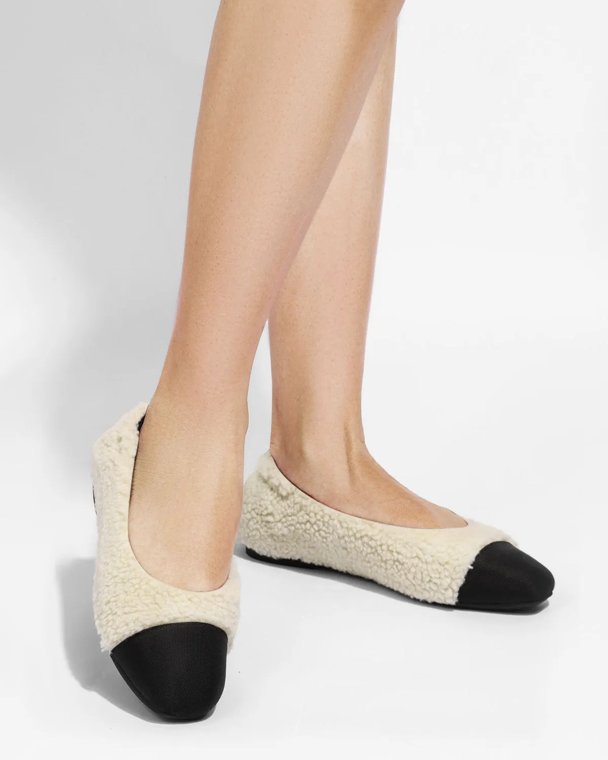 Enfiis Beige Fleece Square Toe Ballerinas sold by rihoas