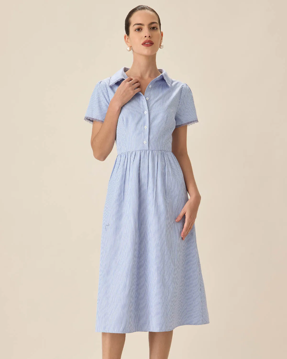 Blue Striped Button Midi Dress sold by rihoas