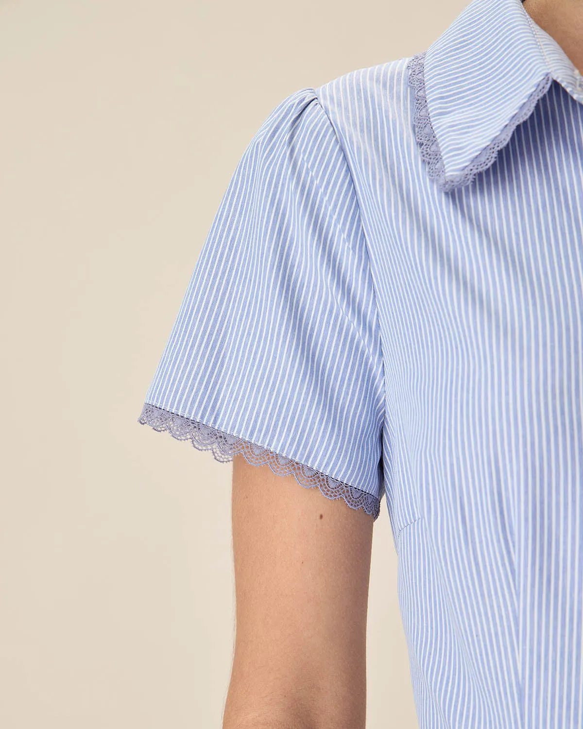 Blue Striped Button Midi Dress sold by rihoas product image thumbnail 2