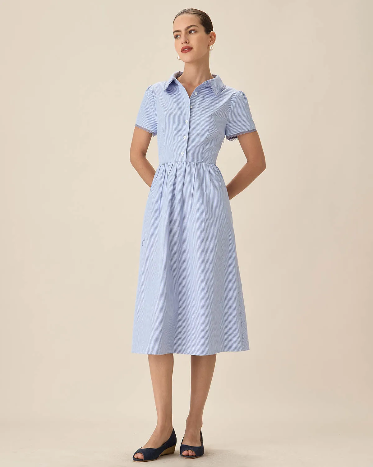 Blue Striped Button Midi Dress sold by rihoas product image thumbnail 3