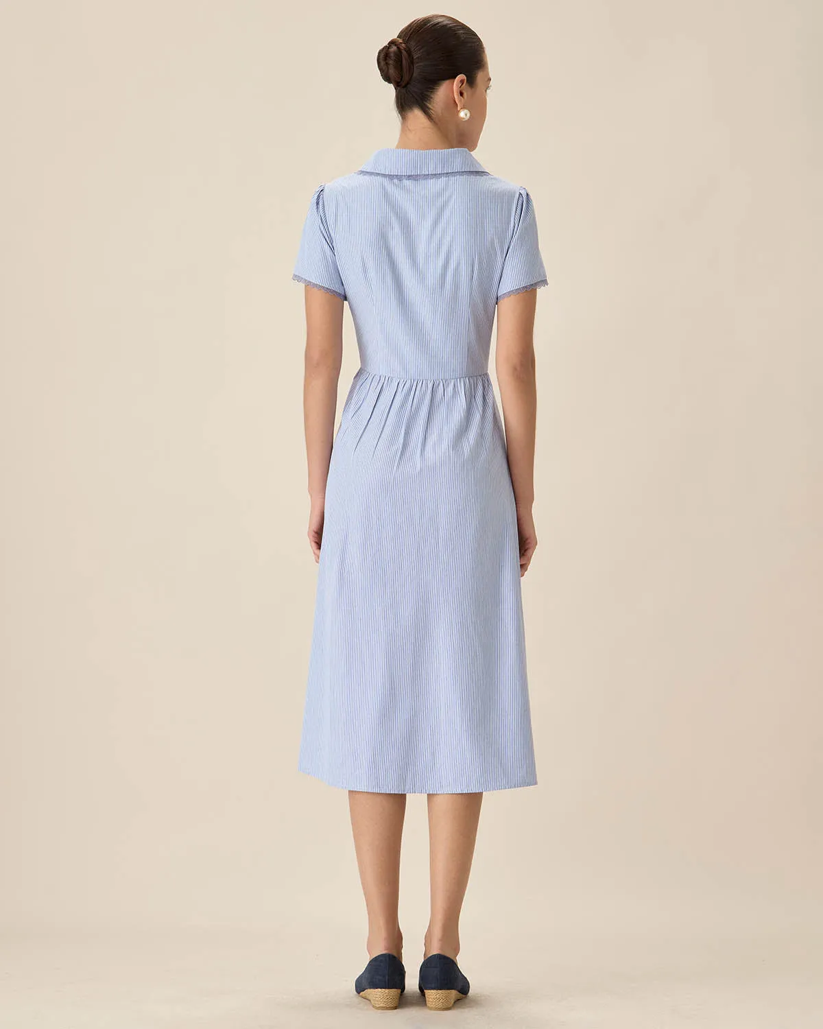 Blue Striped Button Midi Dress sold by rihoas product image thumbnail 4