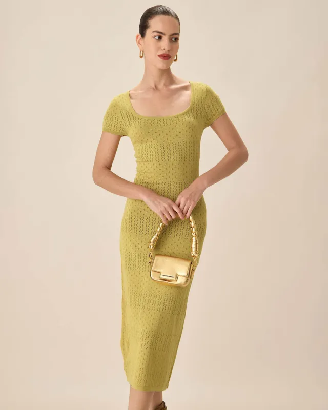 Green Square Neck Bodycon Midi Dress sold by rihoas