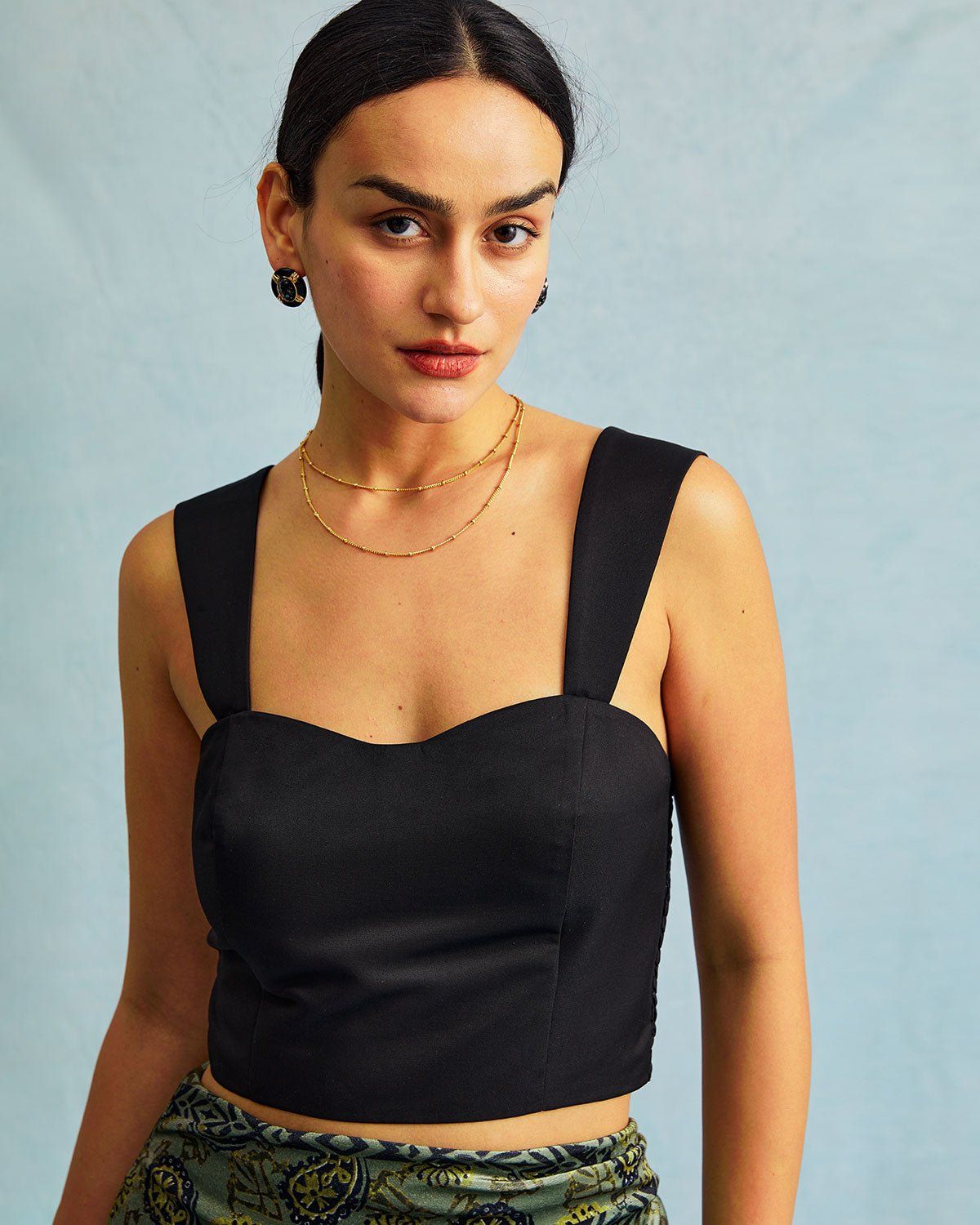 The Black Sweetheart Neck Shirred Tank Top sold by rihoas