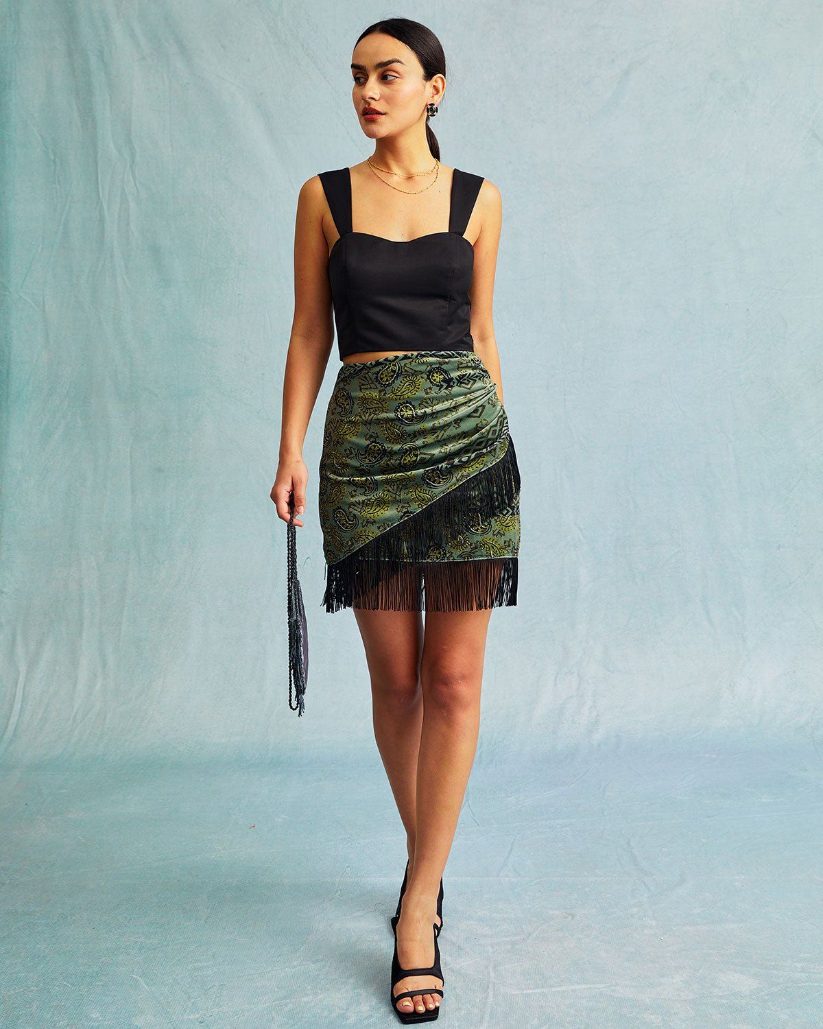 The Black Sweetheart Neck Shirred Tank Top sold by rihoas product image thumbnail 5