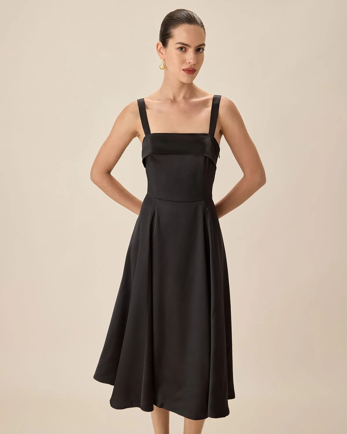 Black Satin Slip Midi Dress sold by rihoas product image thumbnail 3