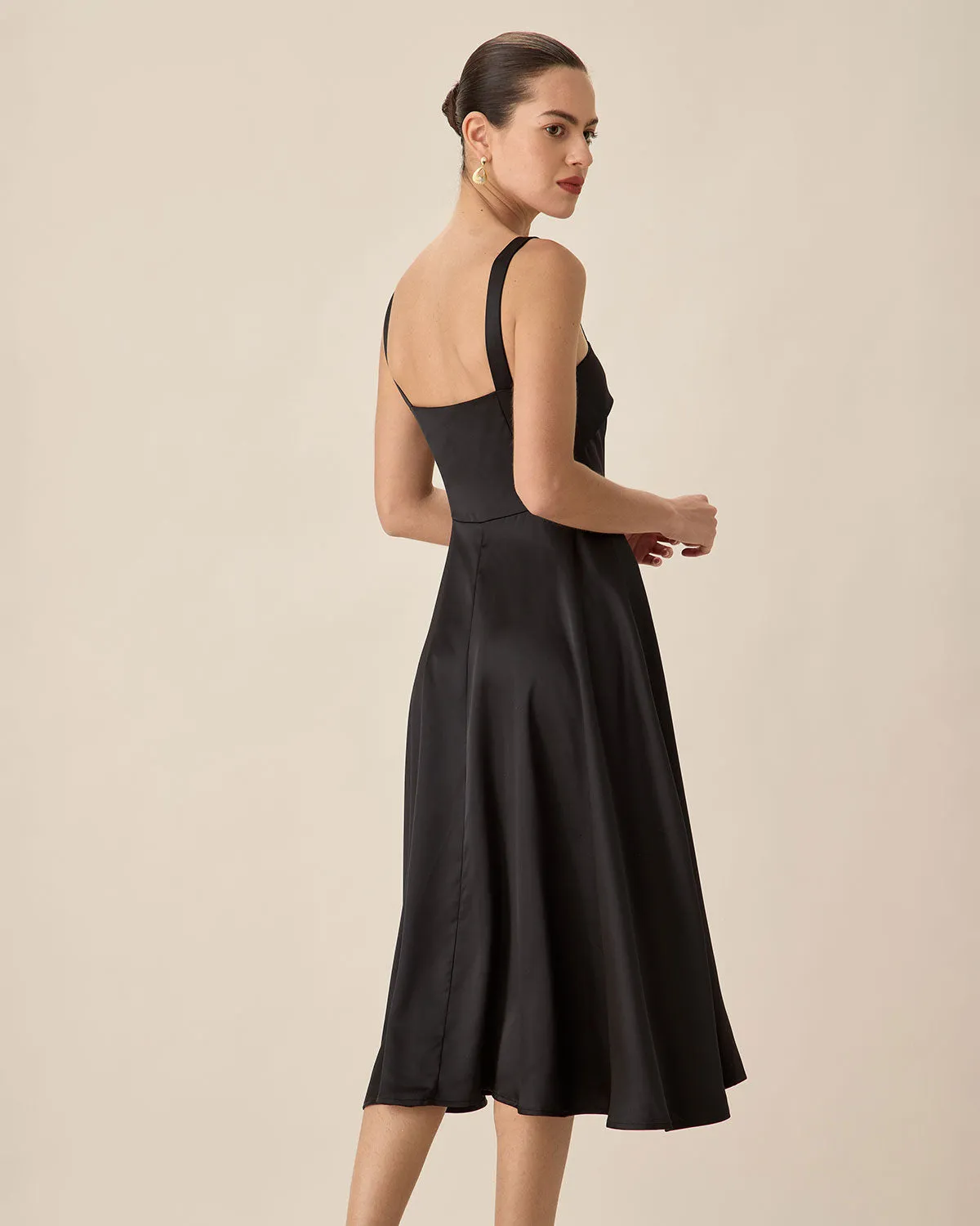 Black Satin Slip Midi Dress sold by rihoas product image thumbnail 5