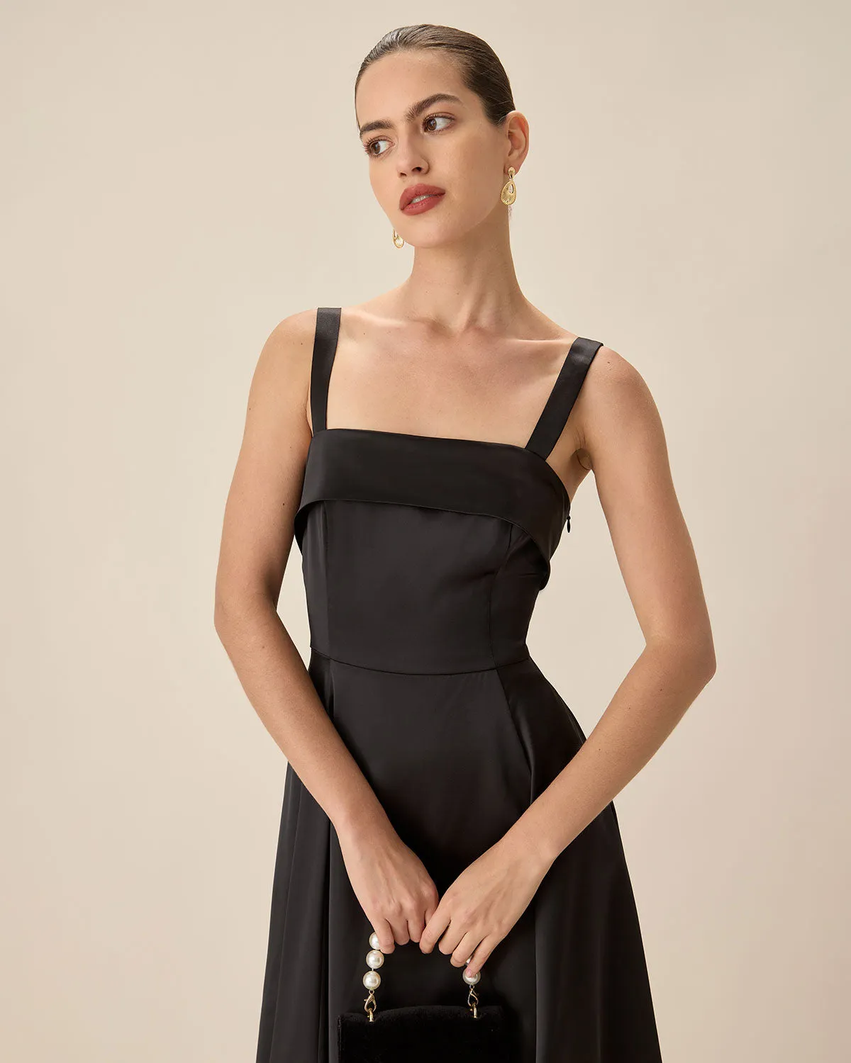 Black Satin Slip Midi Dress sold by rihoas product image thumbnail 2
