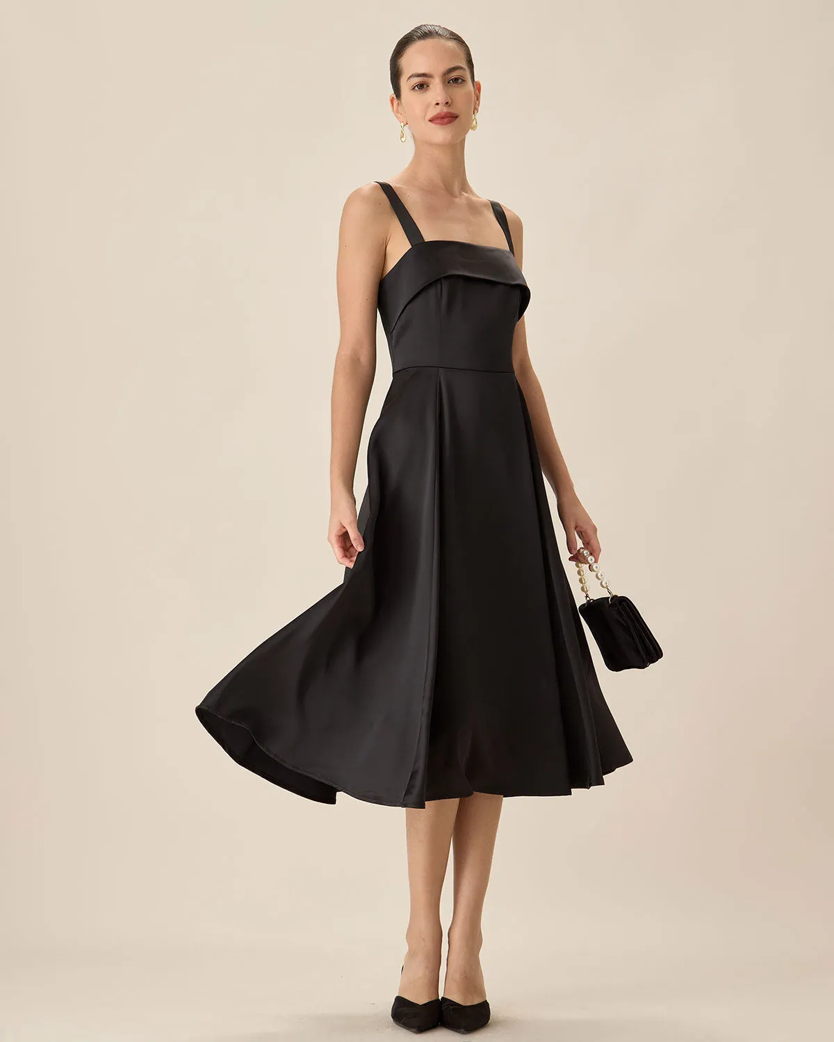 Black Satin Slip Midi Dress sold by rihoas product image thumbnail 4