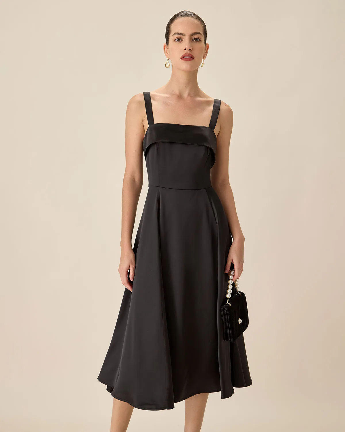 Black Satin Slip Midi Dress sold by rihoas