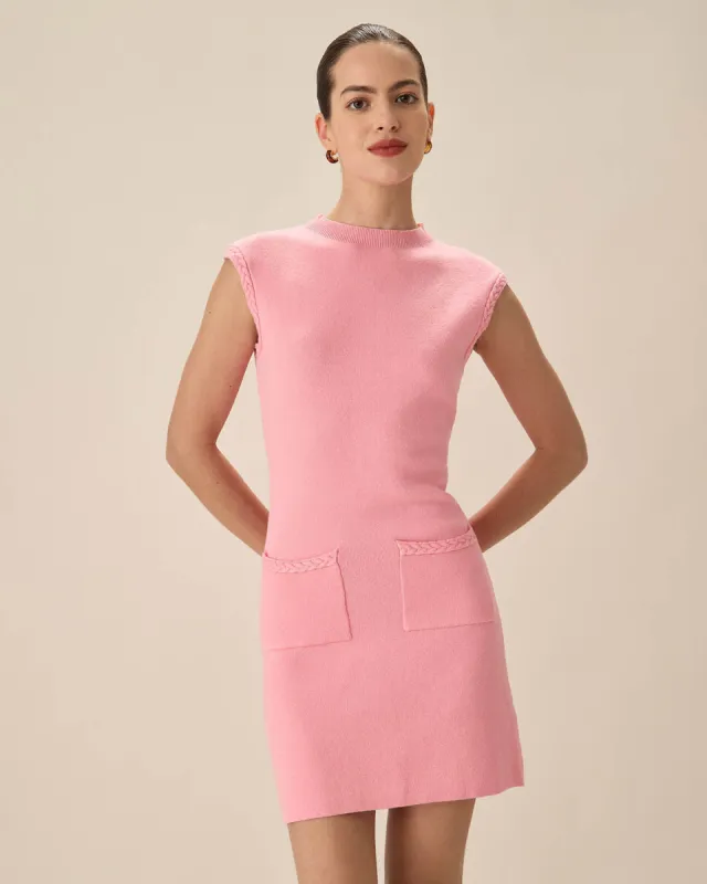 Pink Mock Neck Pocket Sweater Dress sold by rihoas