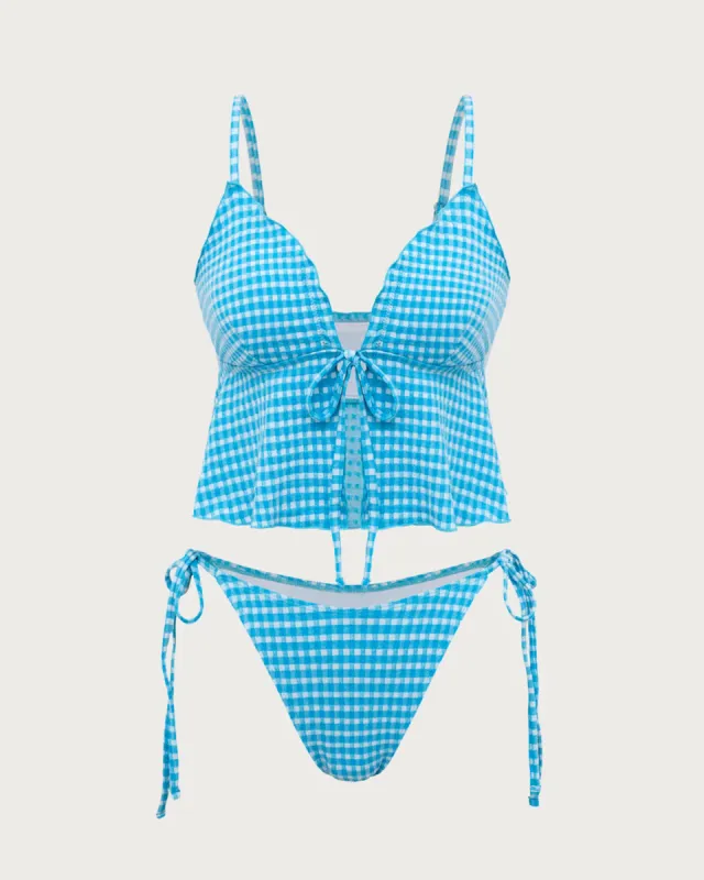 Blue Plaid Tie-Front Tankini Swimsuit sold by rihoas