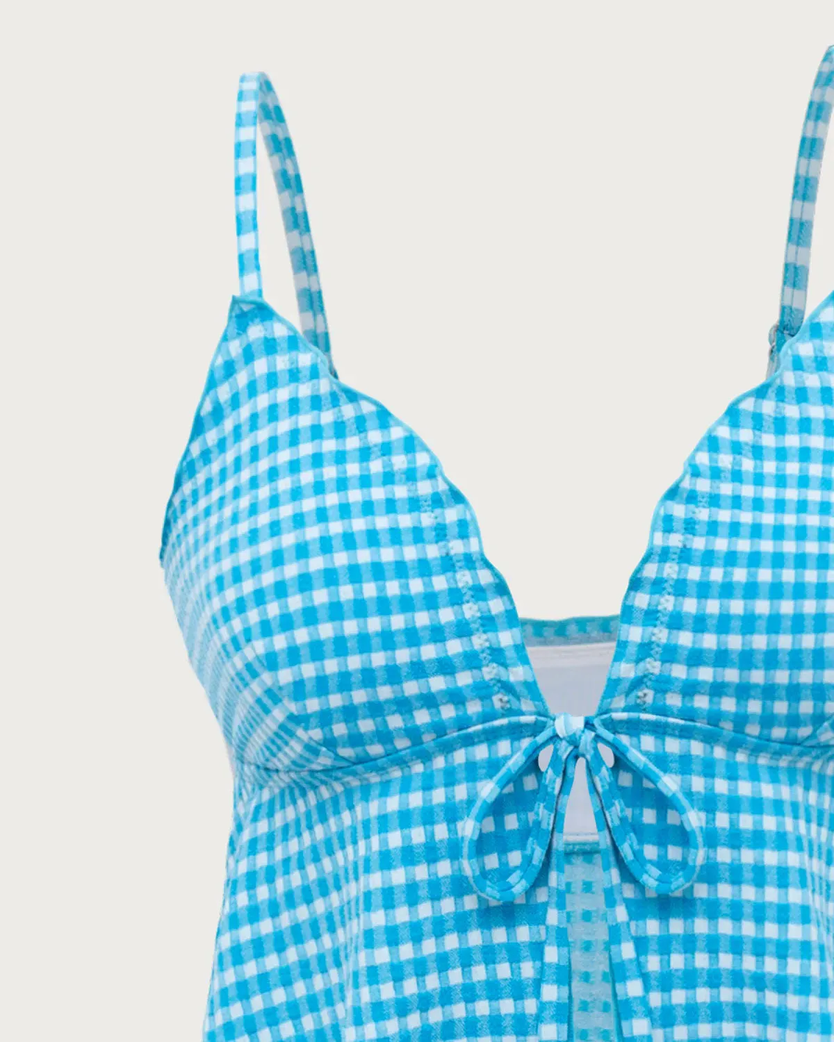 Blue Plaid Tie-Front Tankini Swimsuit sold by rihoas product image thumbnail 3