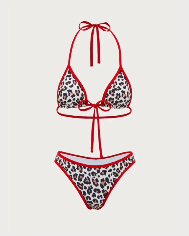 Brown Leopard Print Contrasting Bikini Set sold by rihoas
