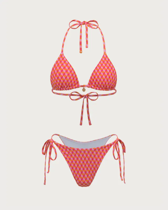 Pink Geometric Print Drawstring Bikini Set sold by rihoas