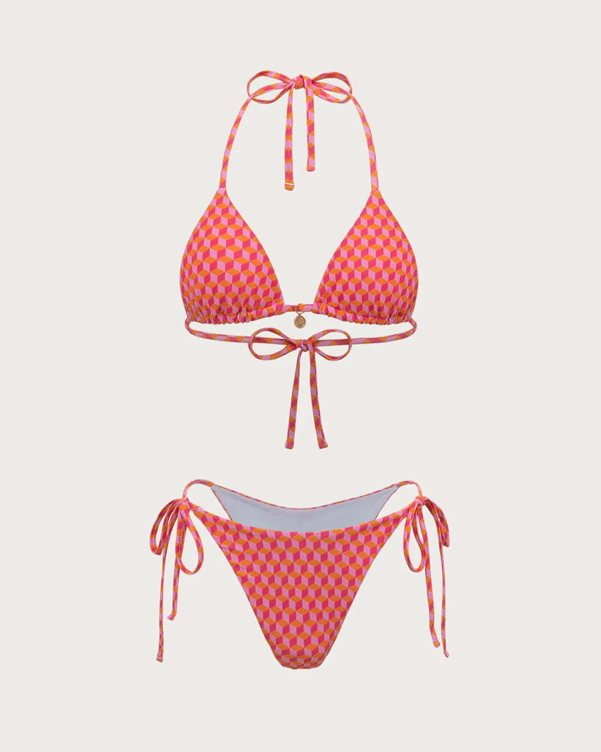 Pink Geometric Print Drawstring Bikini Set sold by rihoas