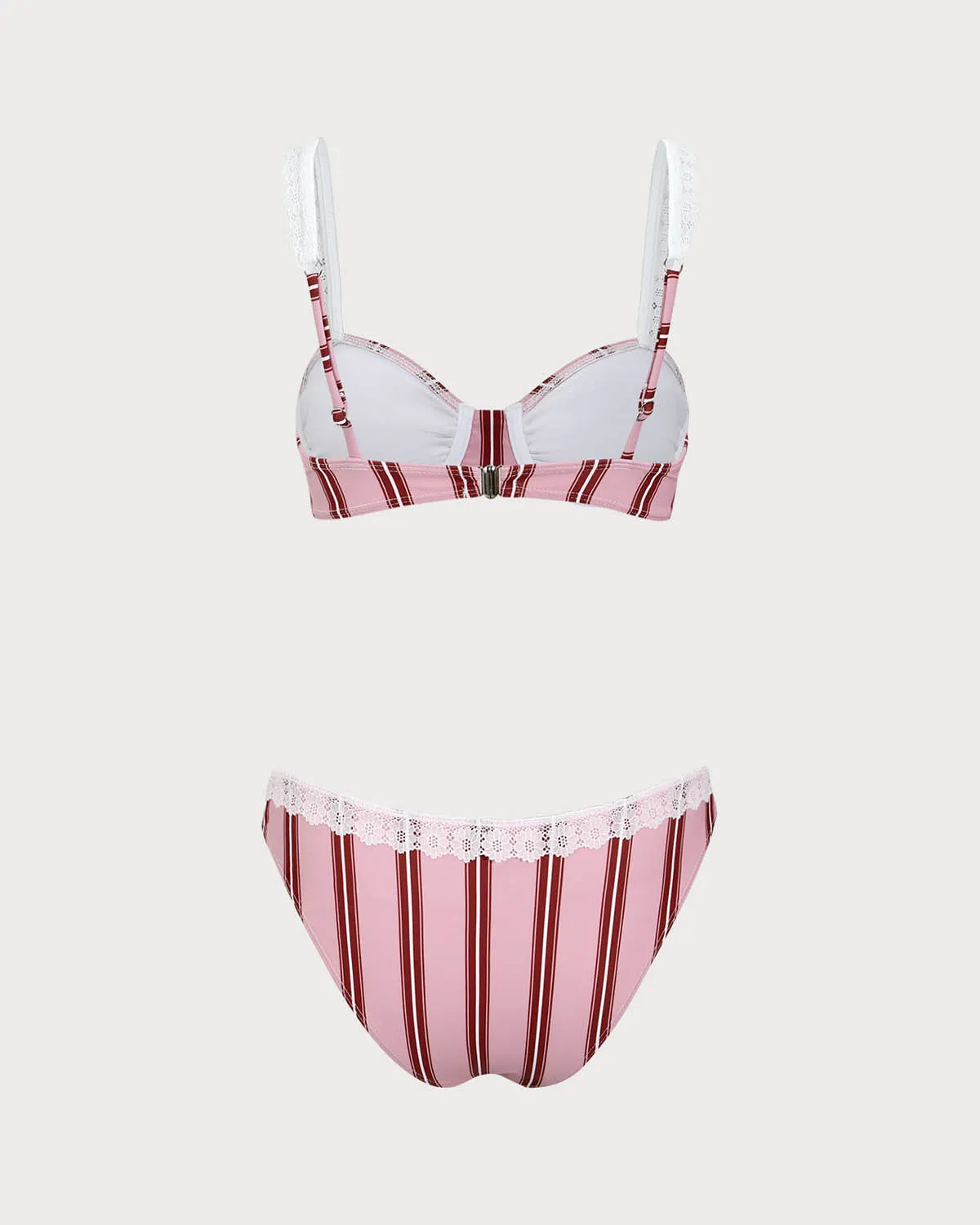 Pink Striped Underwired Lace Bikini Set sold by rihoas product image thumbnail 2