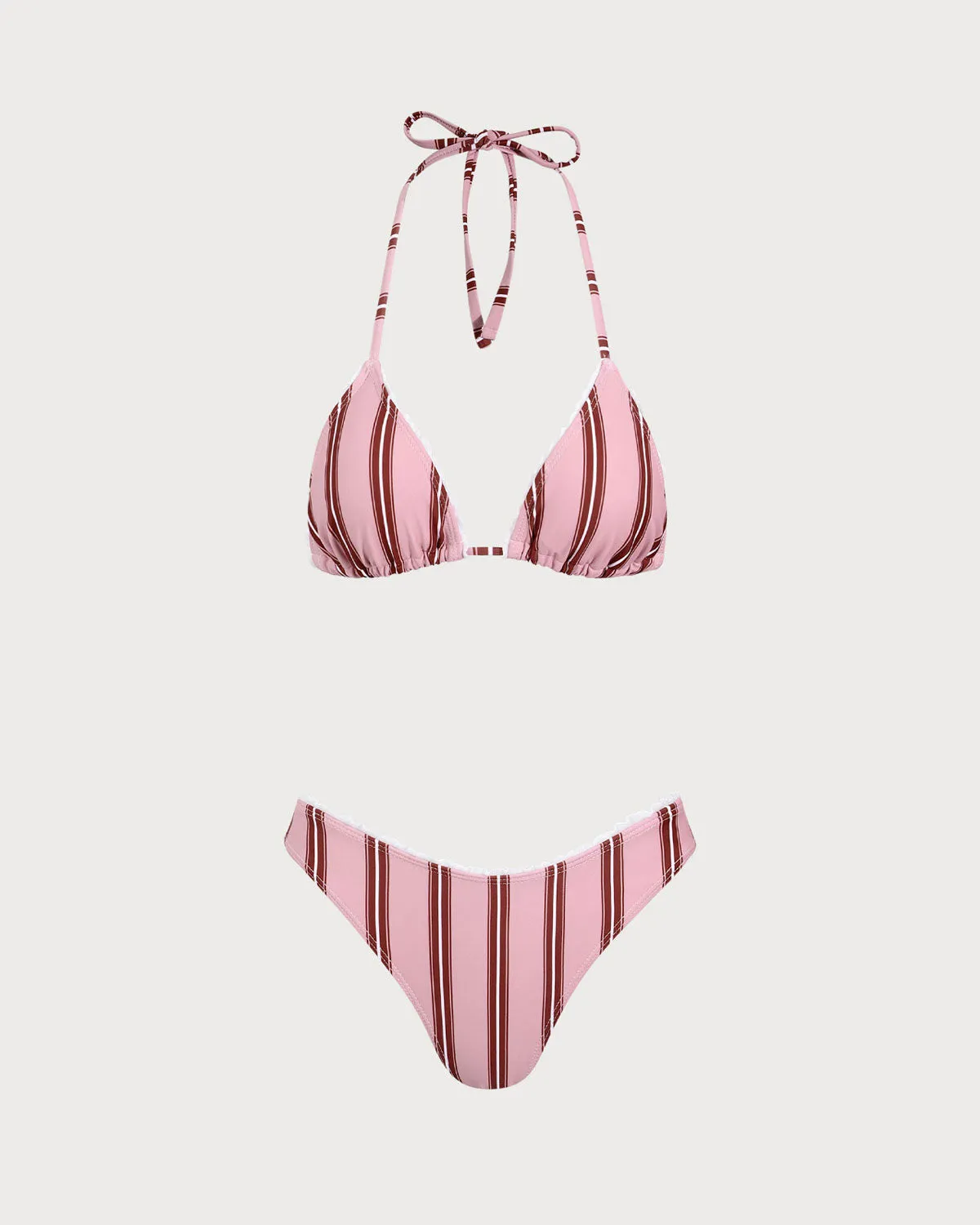 Pink Striped Halter Bikini Set sold by rihoas