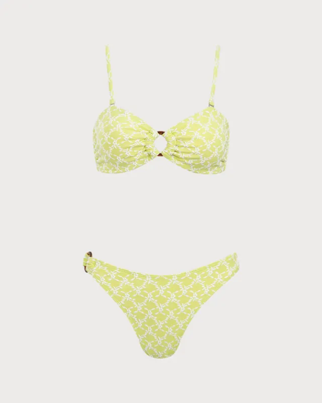Yellow Jacquard O-Ring Bikini Set sold by rihoas