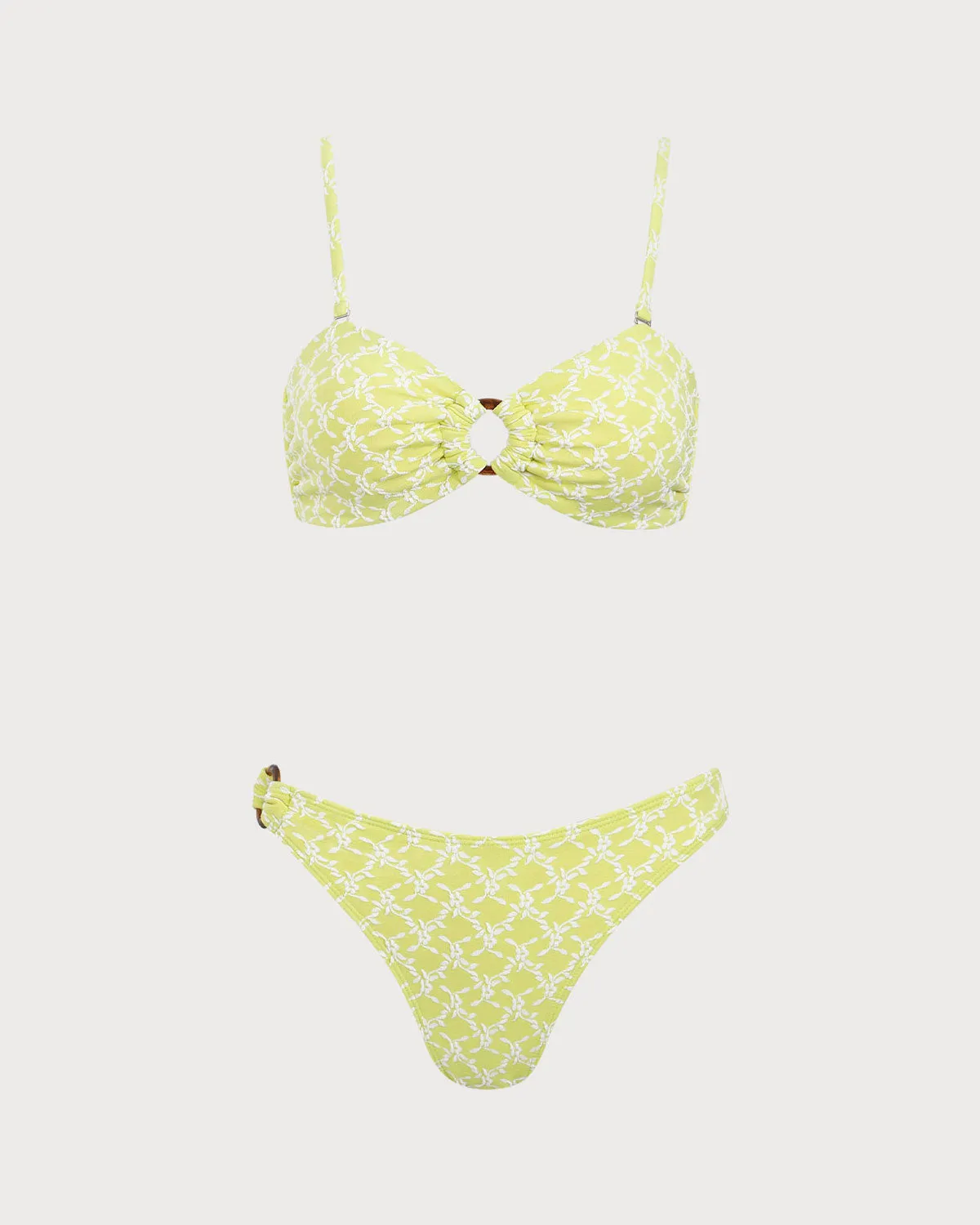 Yellow Jacquard O-Ring Bikini Set sold by rihoas
