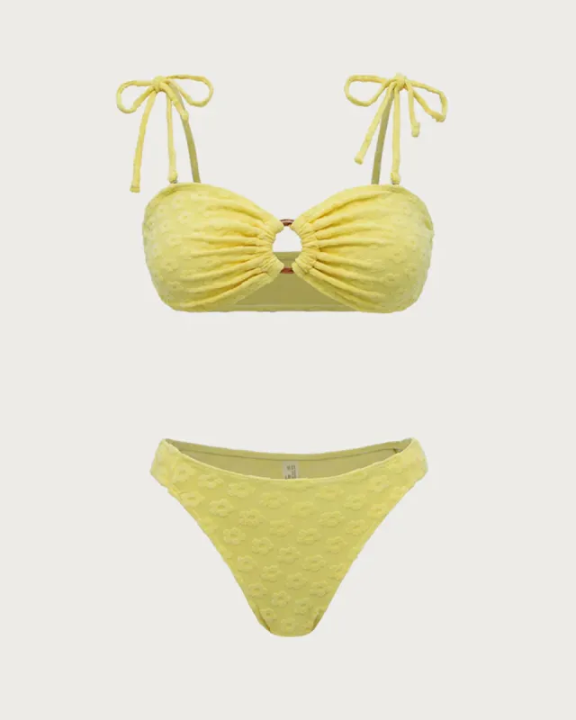 Yellow Floral O-Ring Bikini Set sold by rihoas