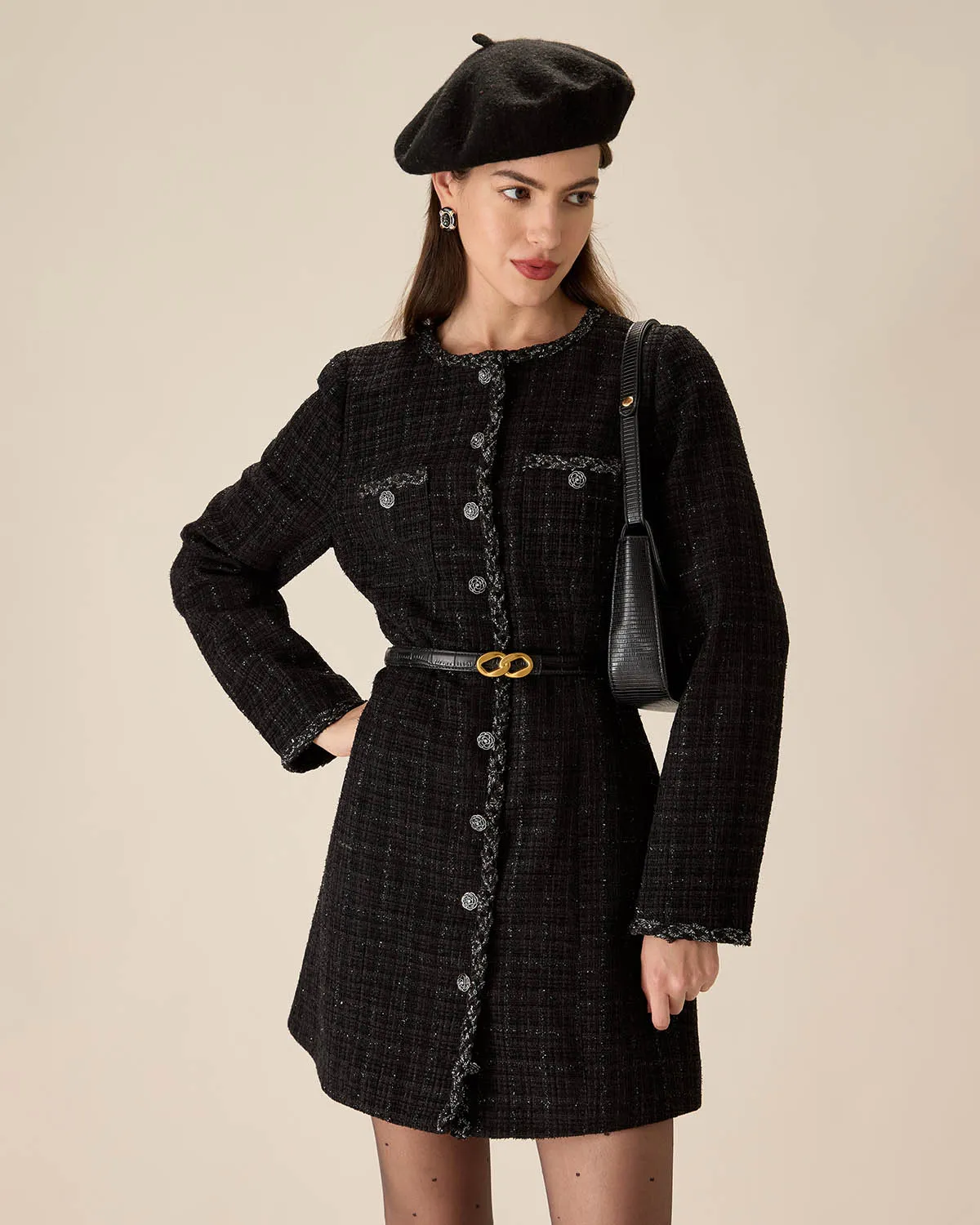 Black Tweed Pocket Mini Dress sold by rihoas