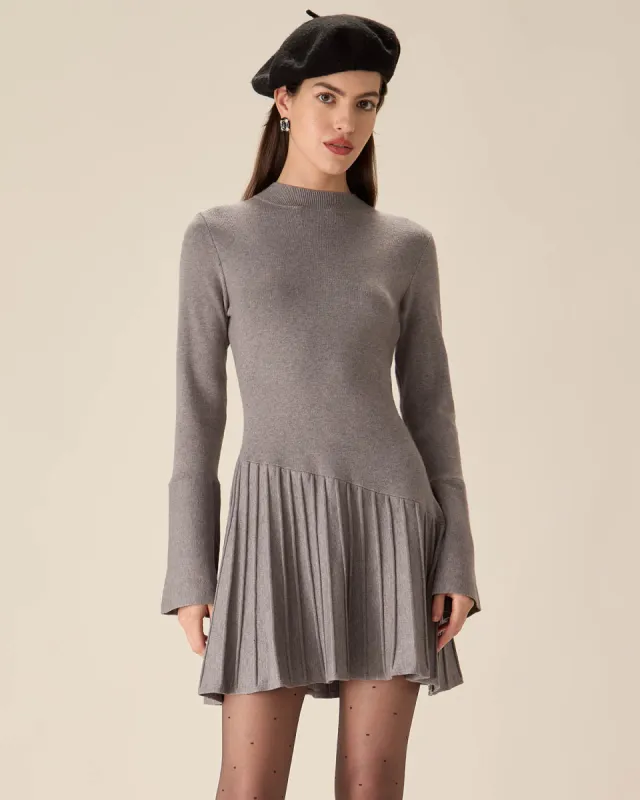 Grey Mock Neck Bell Sleeve Sweater Dress sold by rihoas