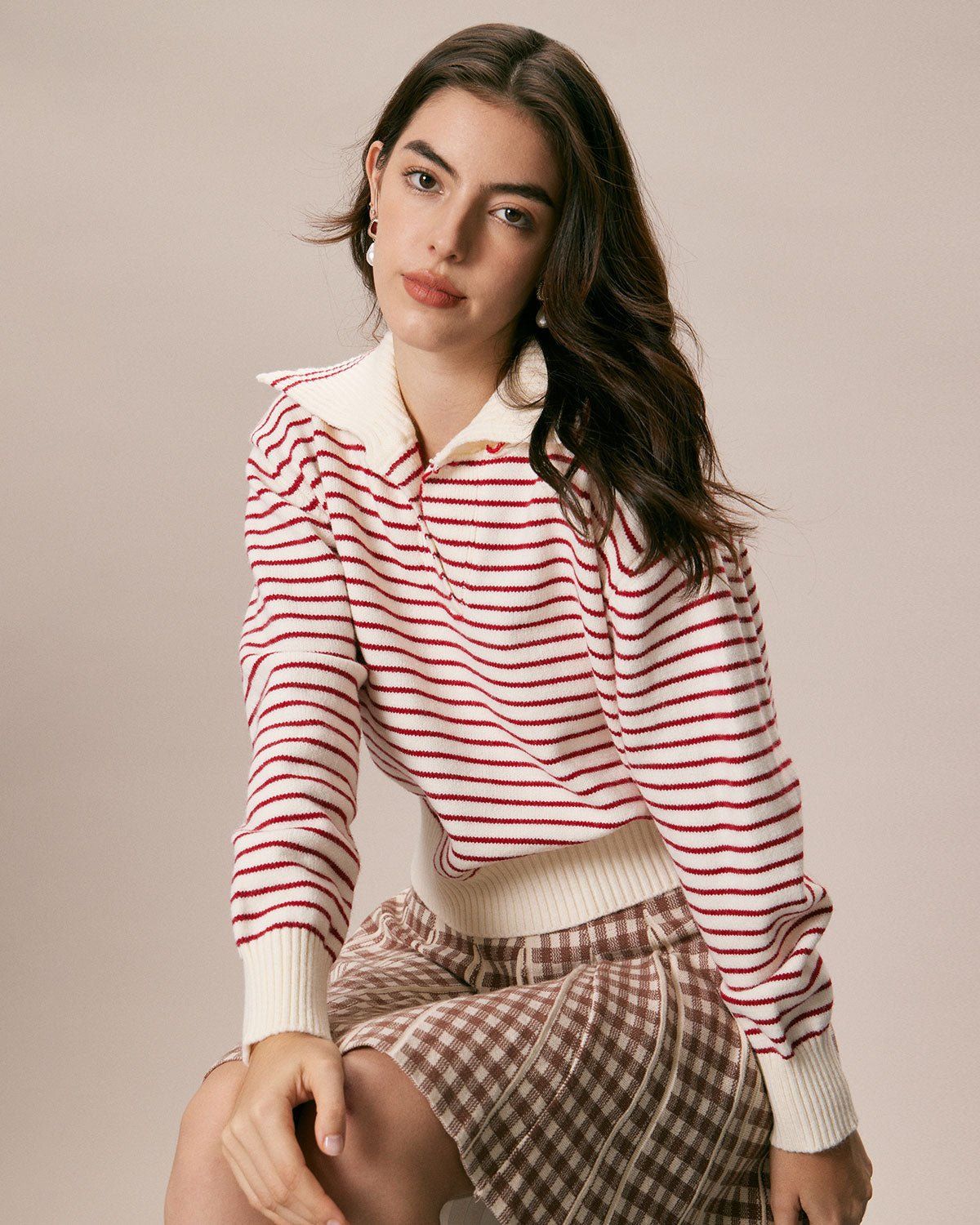 The Red Lapel Striped Long Sleeve Sweater sold by rihoas product image thumbnail 4