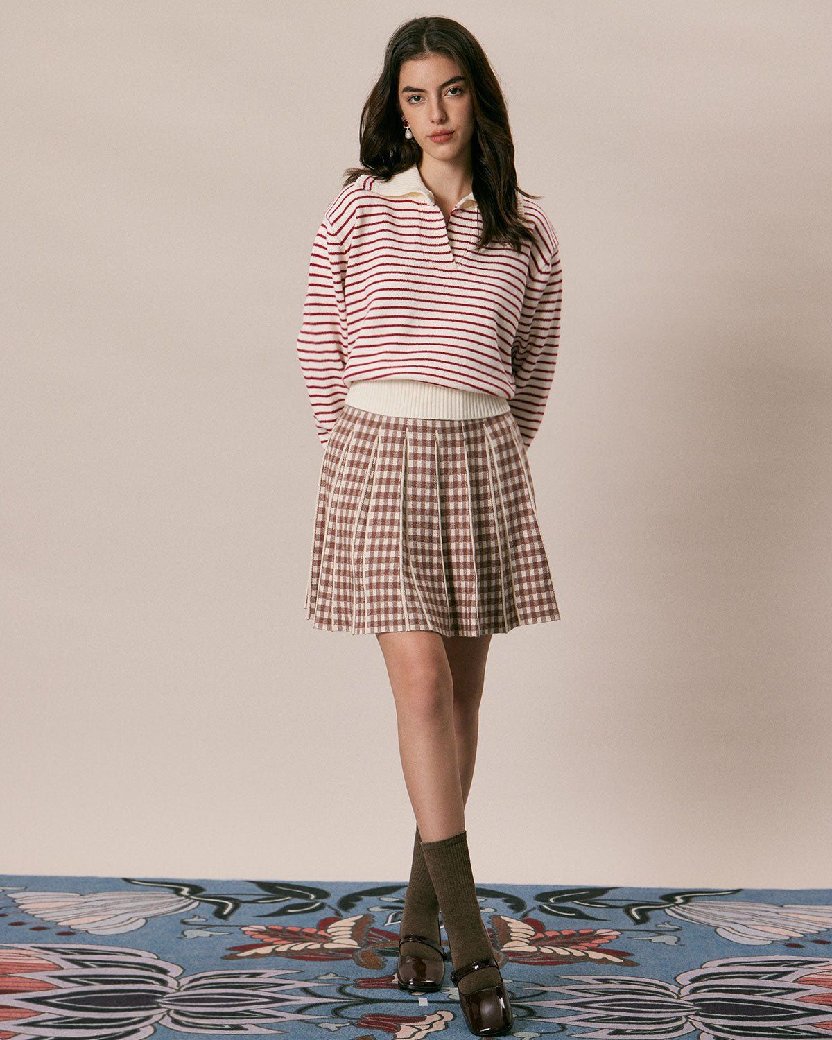 The Red Lapel Striped Long Sleeve Sweater sold by rihoas product image thumbnail 2