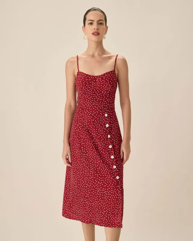 Red Polka Dot Slip Midi Dress sold by rihoas