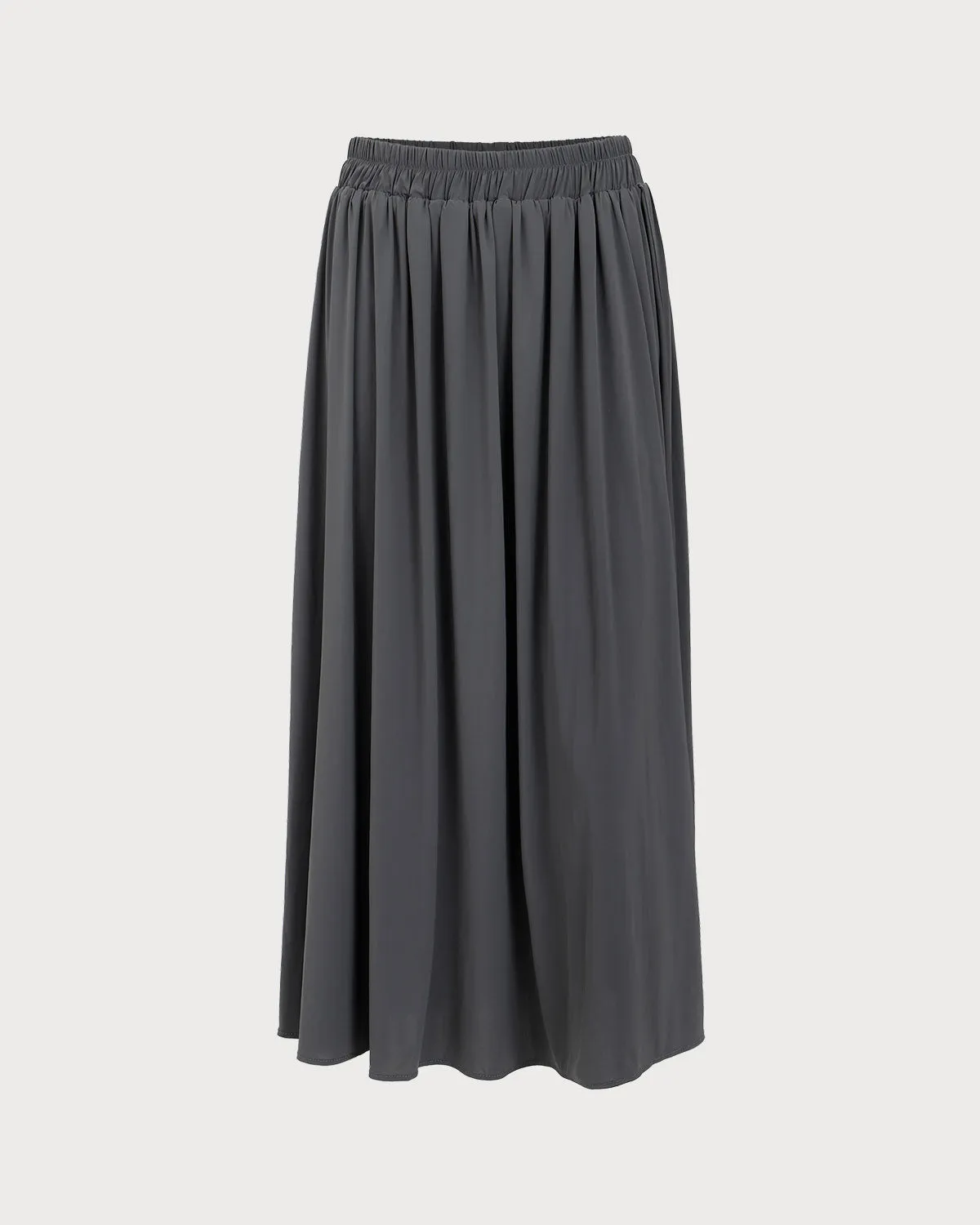 Grey Elastic Waist Flared Midi Skirt sold by rihoas