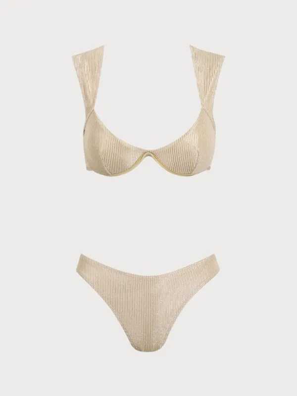 Apricot Textured Glitter Underwire Bikini Set sold by rihoas