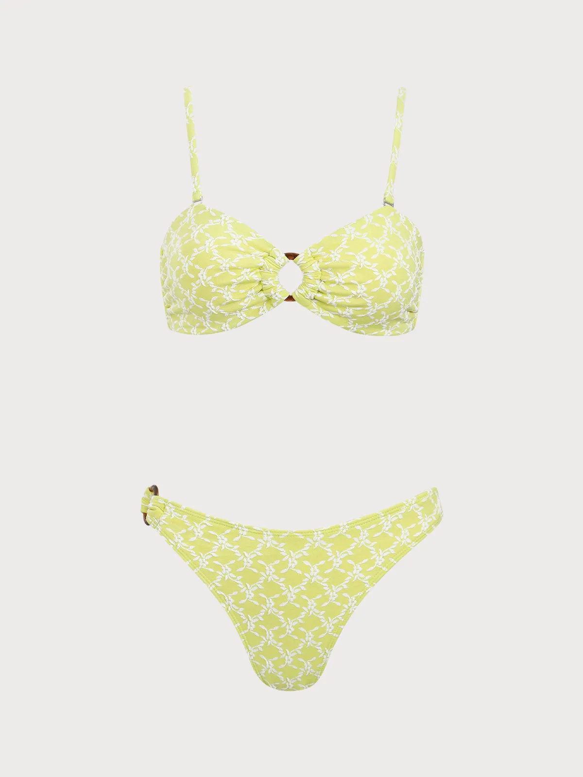 Yellow Jacquard O-Ring Bikini Set sold by rihoas