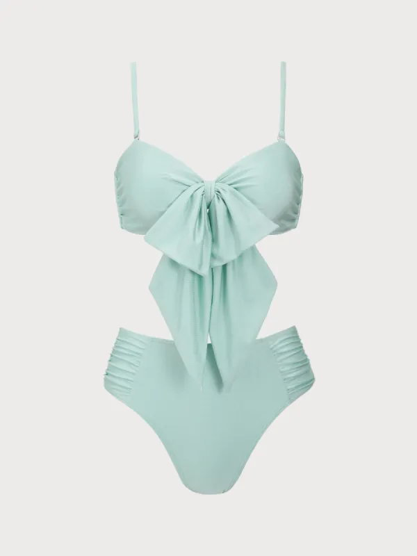 Cyan Ruched Bowknot Bikini Set sold by rihoas