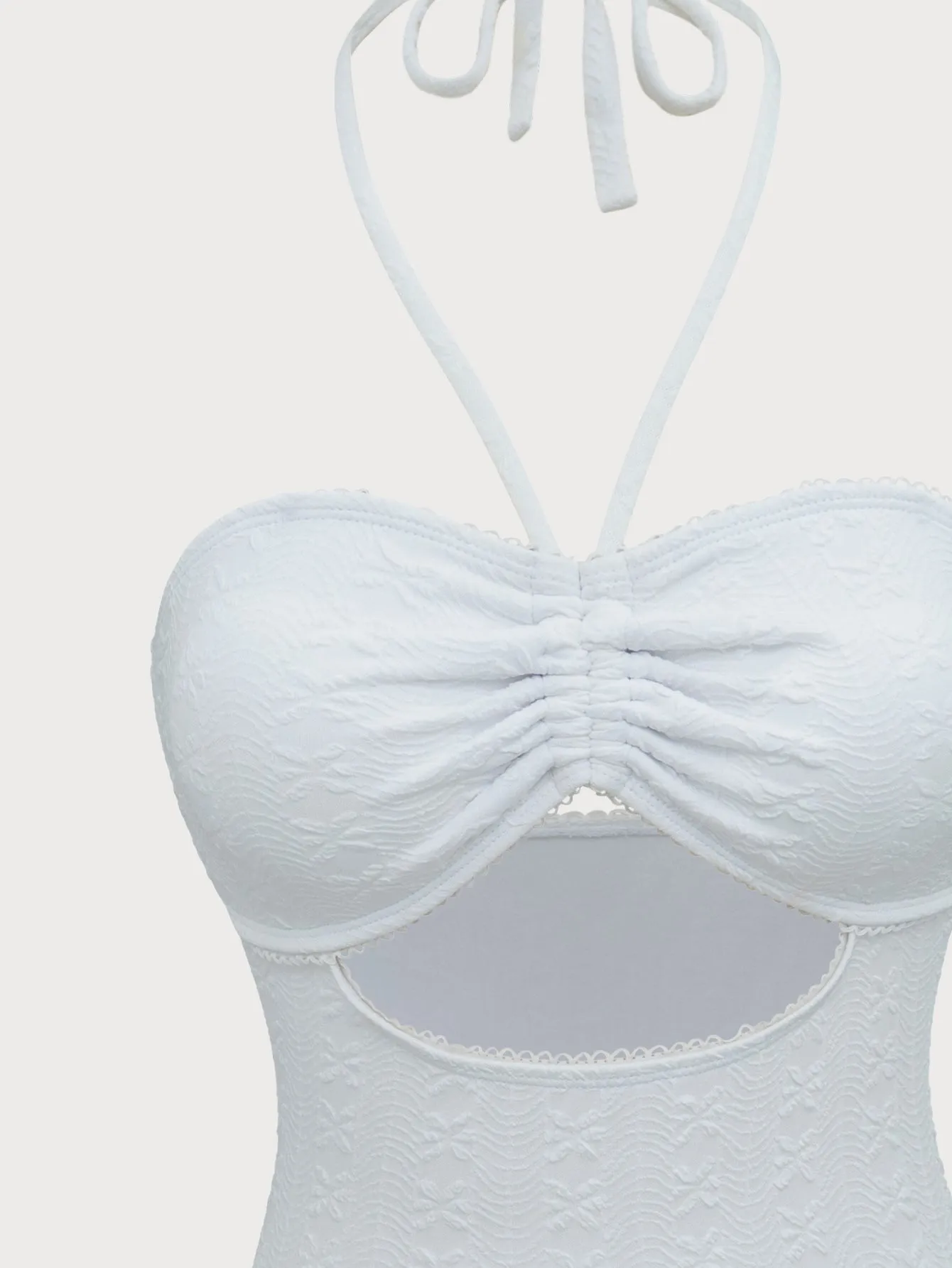 White Ruched Halter One-Piece Swimsuit sold by rihoas product image thumbnail 2