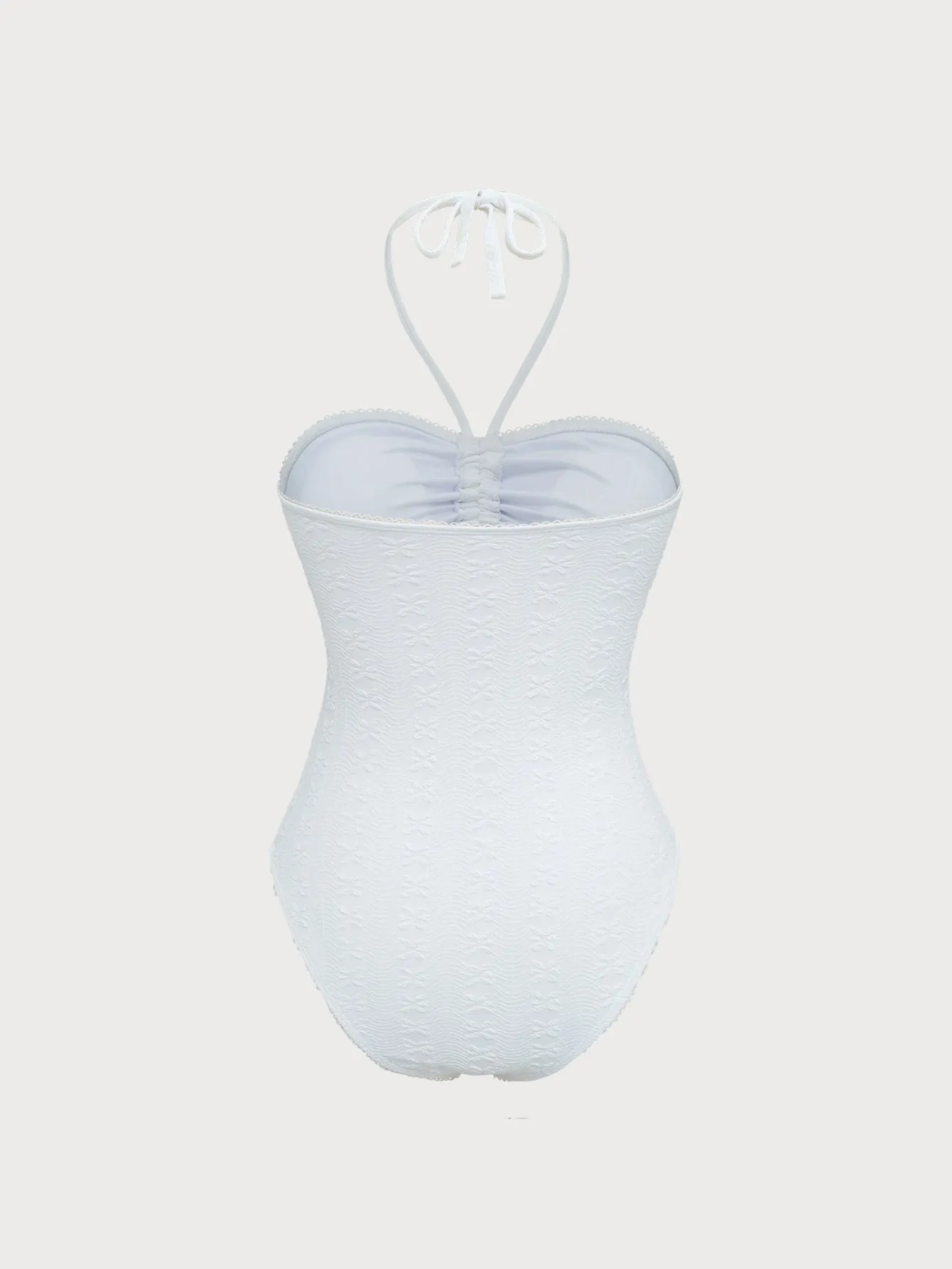 White Ruched Halter One-Piece Swimsuit sold by rihoas product image thumbnail 4