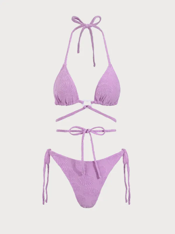 Purple Jacquard Cross-Tie Bikini Set sold by rihoas