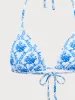 Blue Floral Halter Bikini Set sold by rihoas