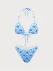 Blue Floral Halter Bikini Set sold by rihoas
