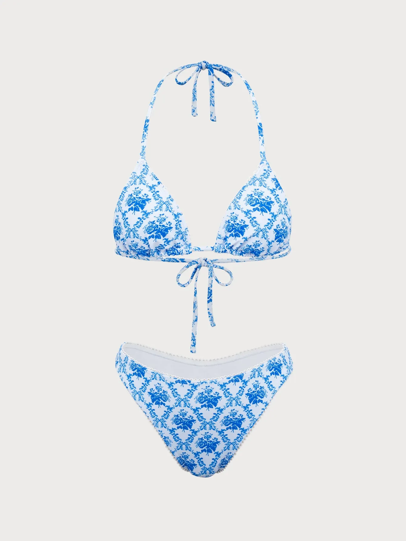 Blue Floral Halter Bikini Set sold by rihoas