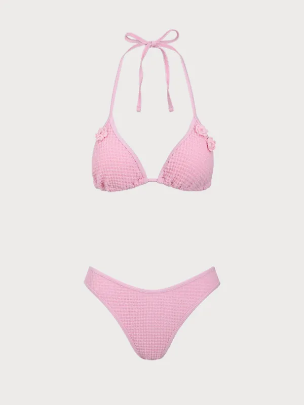 Pink Crochet Flower Bikini Set sold by rihoas