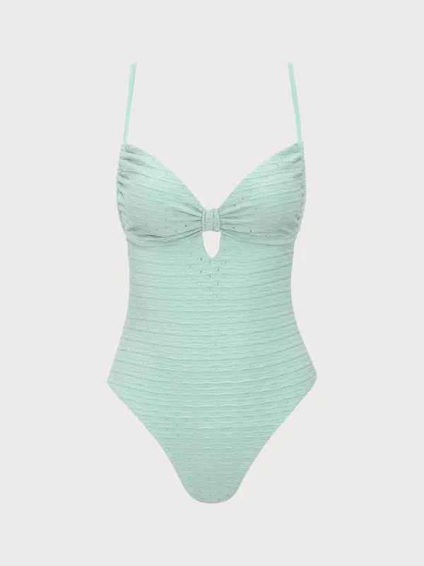 Cyan Cutout Pleated One-Piece Swimsuit sold by rihoas