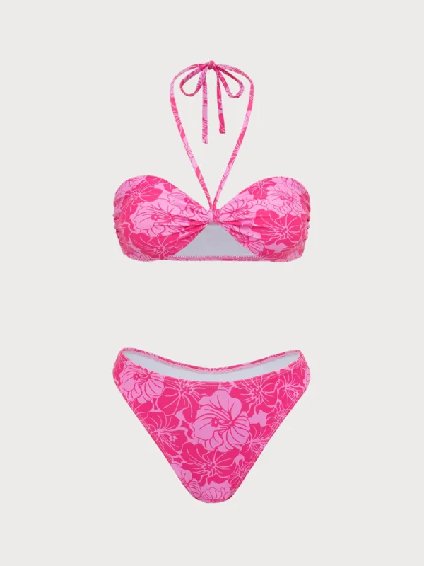 Pink Floral Bandeau Bikini Set sold by rihoas