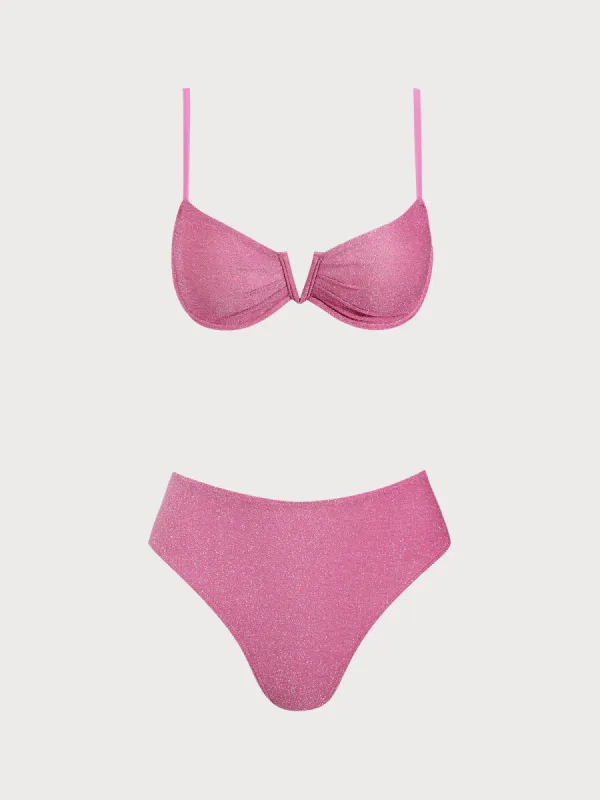 Pink Lurex Underwire Bikini Set sold by rihoas