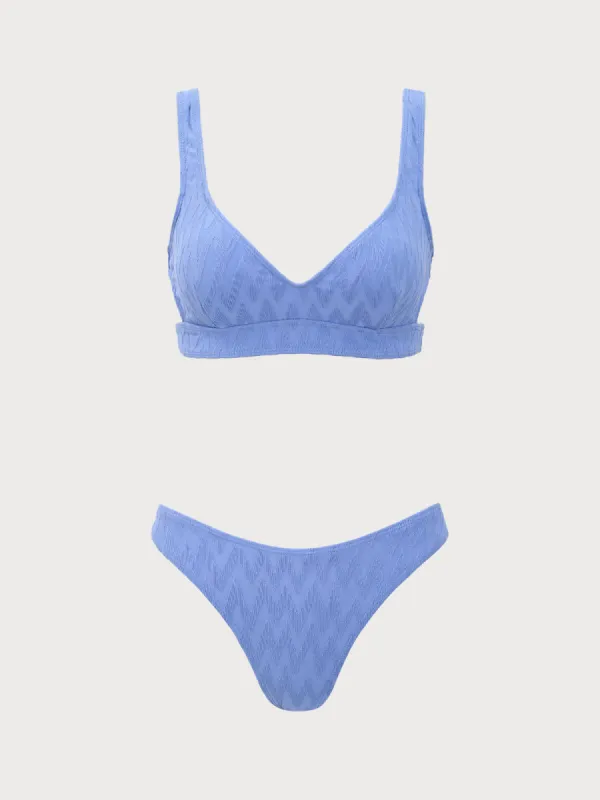 Blue Textured Scoop Neck Bikini Set sold by rihoas