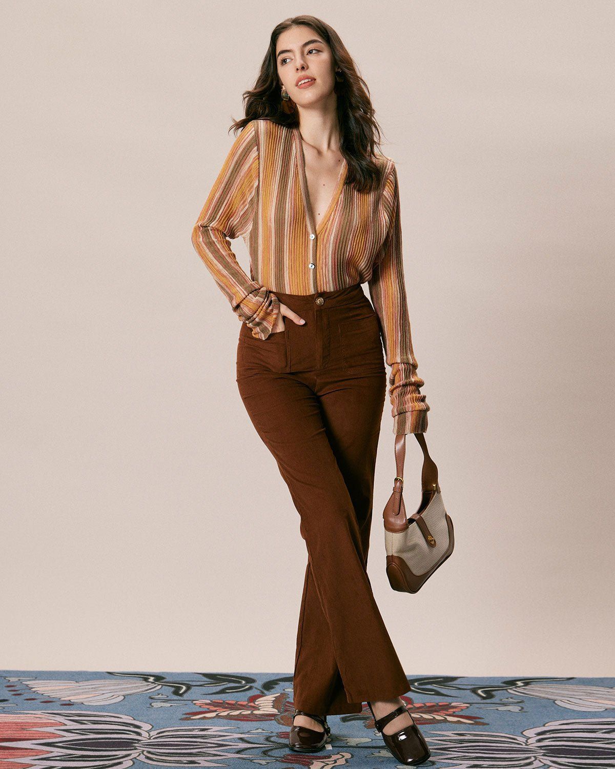 The Yellow V Neck Colorblock Trim Cardigan sold by rihoas product image thumbnail 5