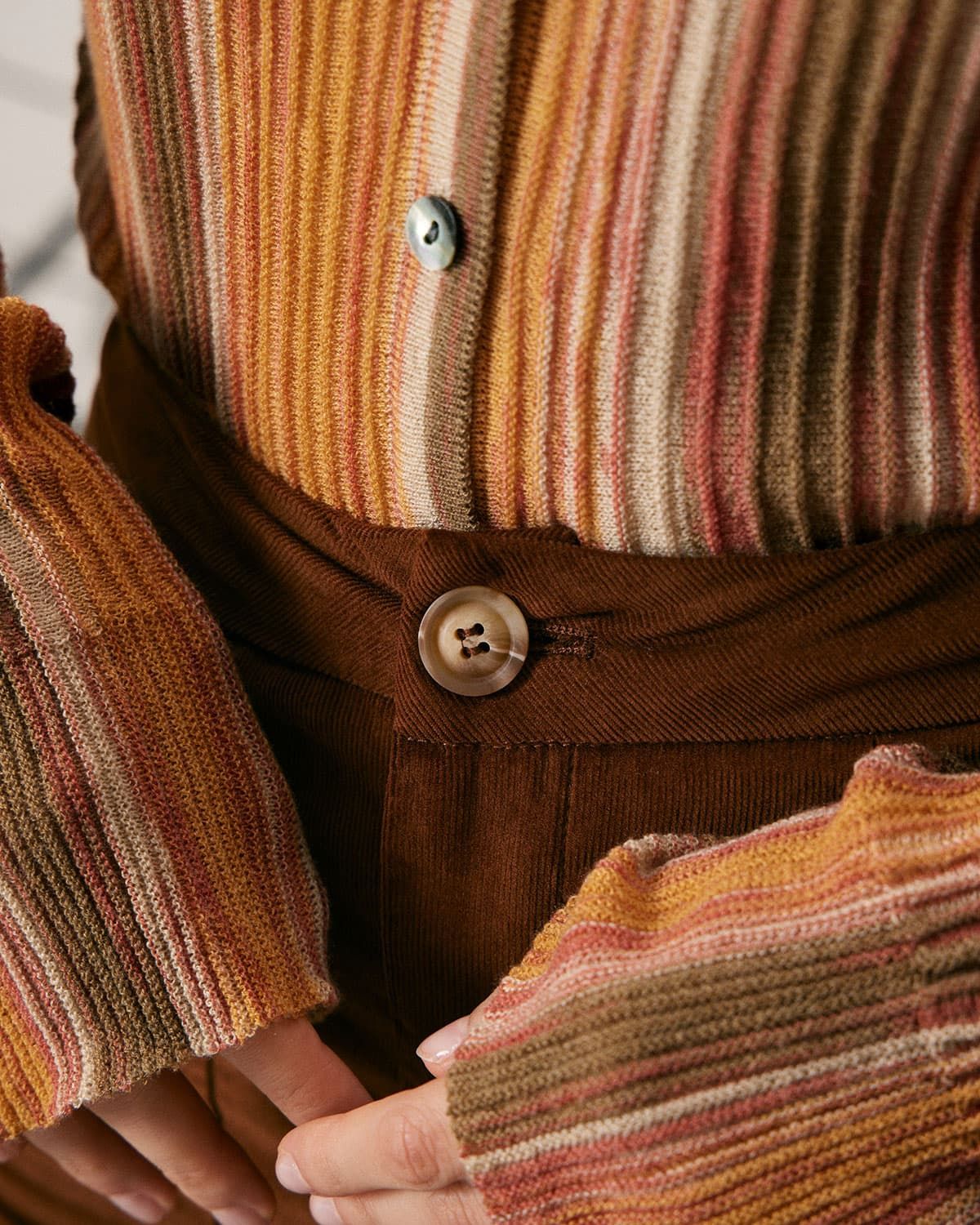 The Yellow V Neck Colorblock Trim Cardigan sold by rihoas product image thumbnail 3