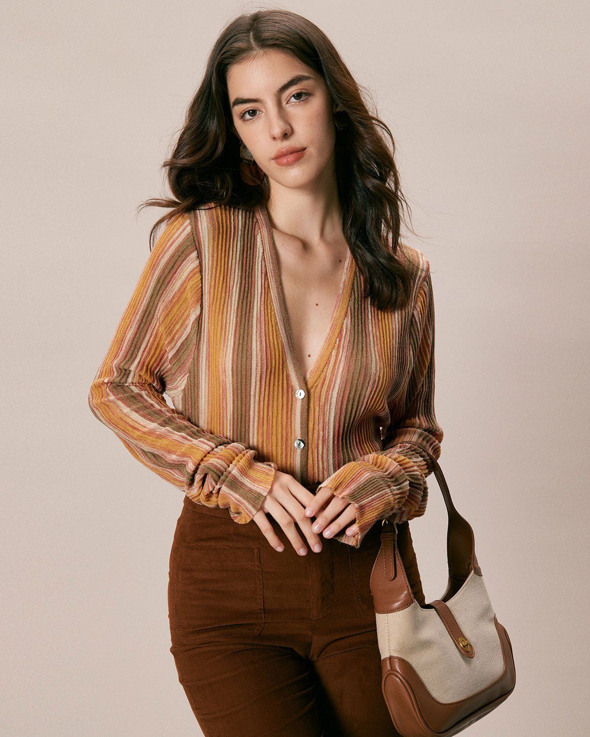 The Yellow V Neck Colorblock Trim Cardigan sold by rihoas