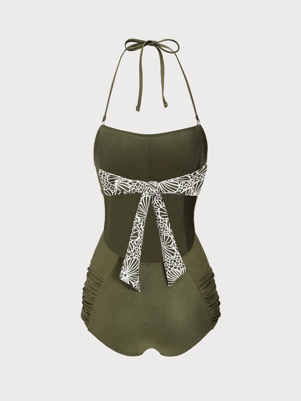 Green Ruched Halter One-Piece Swimsuit sold by rihoas product image thumbnail 2