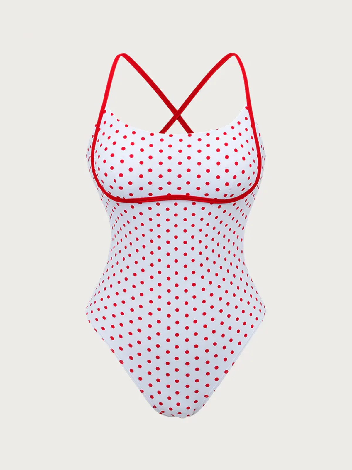 Red Contrast Polka Dot One-Piece Swimsuit sold by rihoas product image thumbnail 4